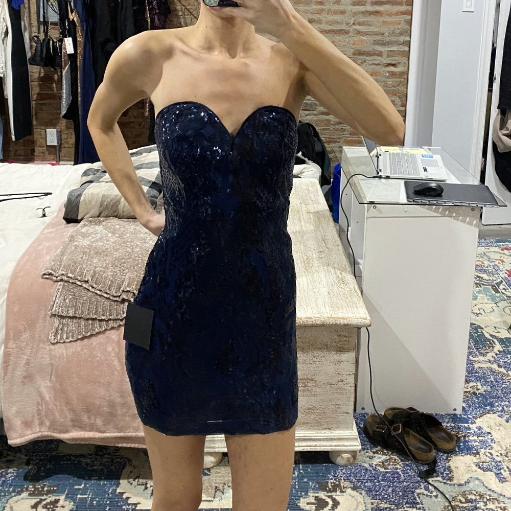 Party Season Navy Blue Sequin Strapless Mini Dress - XS - Lulu’s